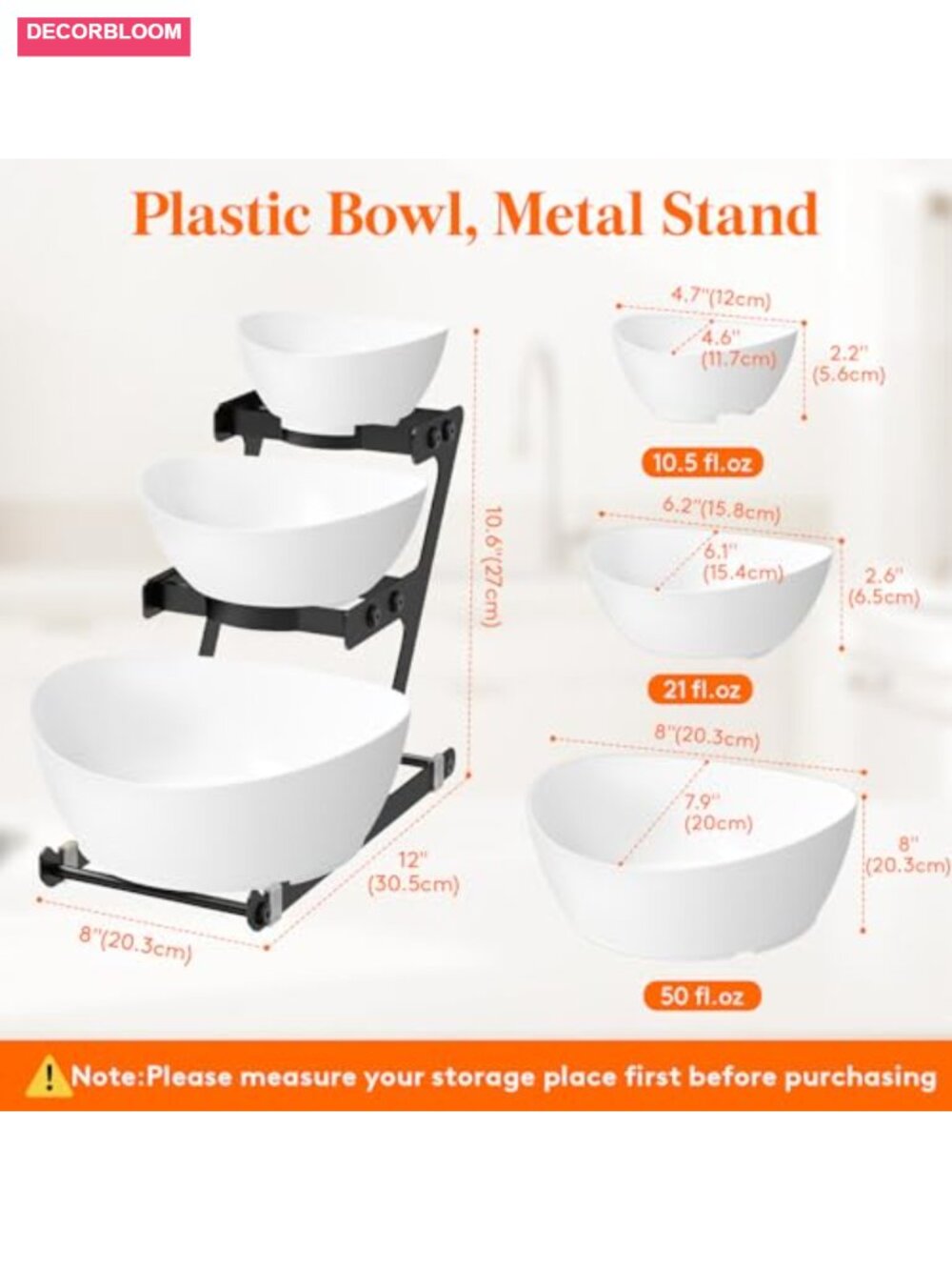 3 Tier Plastic Serving Bowls Chip and Dip Set Party Fruit Snack - Picture 2 of 6